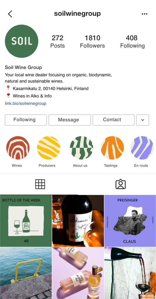 Instagram profile design for Soil Wine group